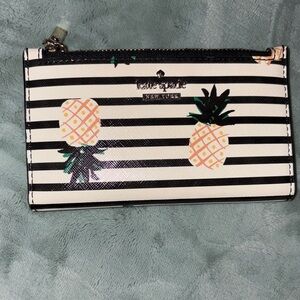 Kate Spade Black and White Striped Wallet with Pineapple Design